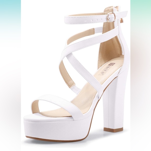 IDIFU Women's Platform Chunky White High Heels - Picture 2 of 13